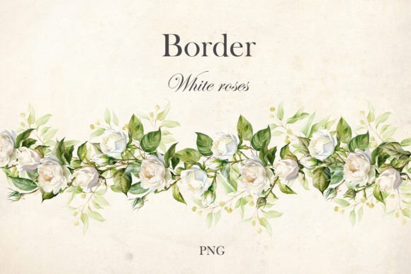 Watercolor White Roses and Eucalyptus